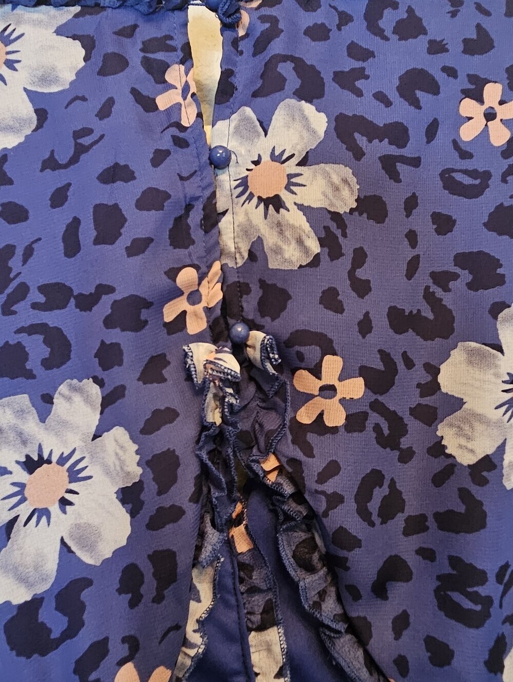 NWT XL Blue Floral Leopard Ruffle Tiered Open Back Dress - Picture 8 of 10